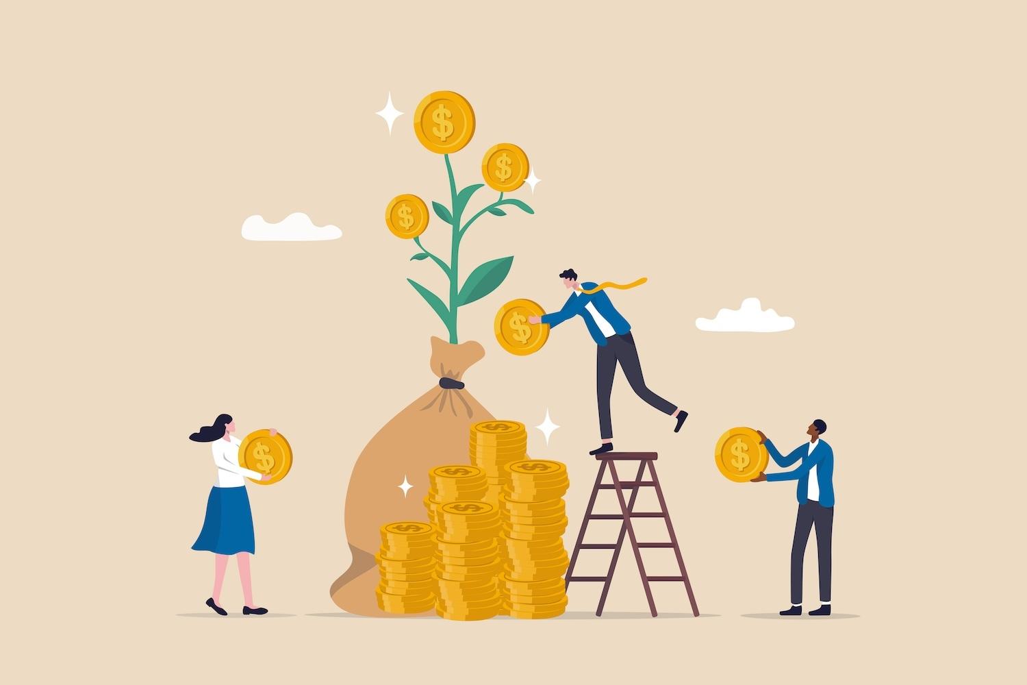 A graphic of people stacking coins in a pile — Just Futures
